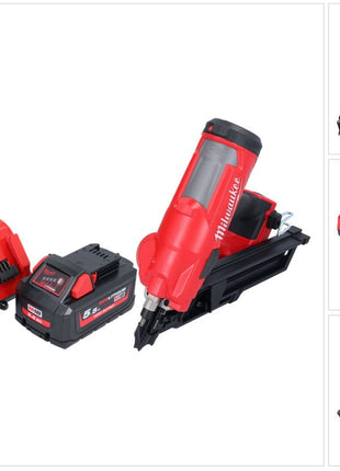 Milwaukee M18 FFN-551 cloueur sans fil 18 V 50 - 90 mm Brushless + 1x batterie 5,5 Ah + kit chargeur