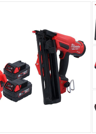 Clavadora a batería Milwaukee M18 FN16GA-502 18 V 32 - 64 mm sin escobillas + 2x baterías 5,0 Ah + cargador