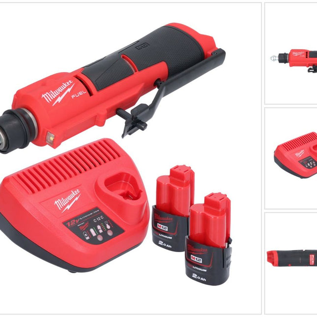 Milwaukee M12 FTB-202 Gommeuse de pneus sans fil 12 V 7/16" Hex Brushless + 2x batterie 2,0 Ah + chargeur