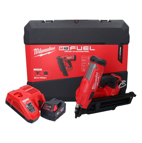 Clavadora a batería Milwaukee M18 FFN21-401C 18 V 50 - 90 mm sin escobillas + 1x batería 4,0 Ah + cargador + maletín