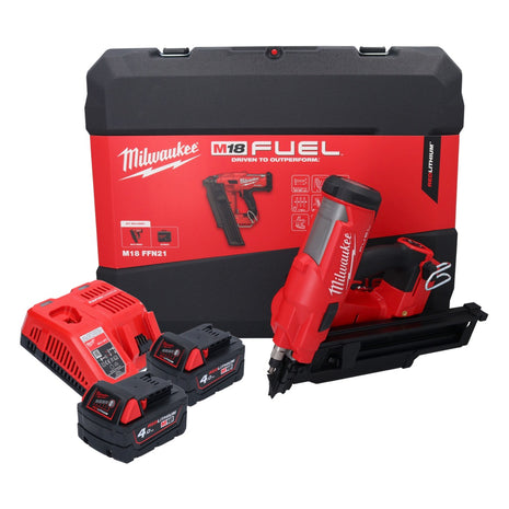 Cloueur à batterie Milwaukee M18 FFN21-402C 18 V 50 - 90 mm sans balais + 2x batteries 4,0 Ah + chargeur + coffret