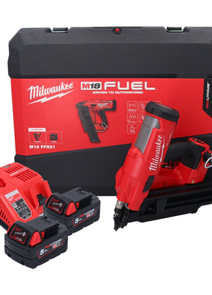 Clavadora a batería Milwaukee M18 FFN21-502C 18 V 50 - 90 mm sin escobillas + 2x baterías 5,0 Ah + cargador + maletín