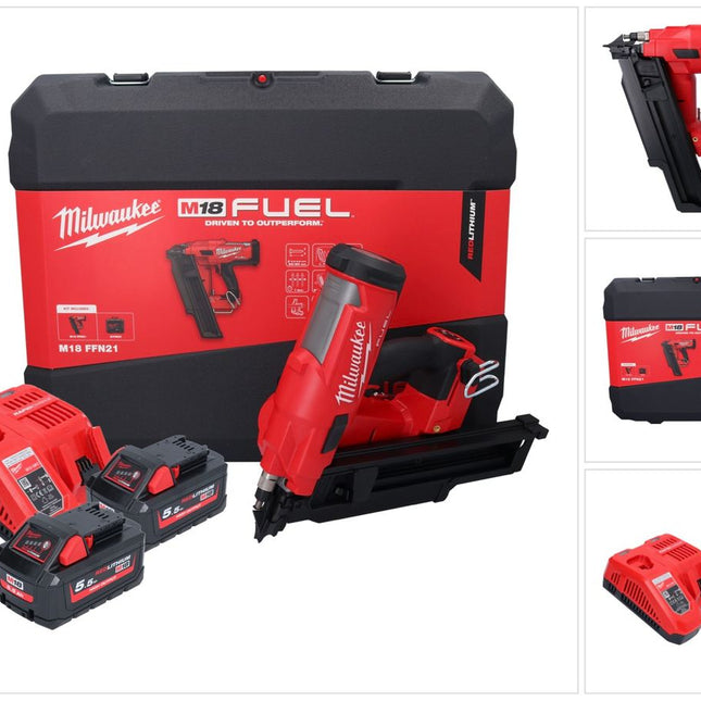 Milwaukee M18 FFN21-552C cloueur sans fil 18 V 50 - 90 mm Brushless + 2x batterie 5,5 Ah + chargeur + valise