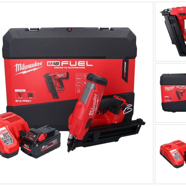 Milwaukee M18 FFN21-801C Cloueur sans fil 18 V 50 - 90 mm Brushless + 1x batterie 8,0 Ah + chargeur + coffret
