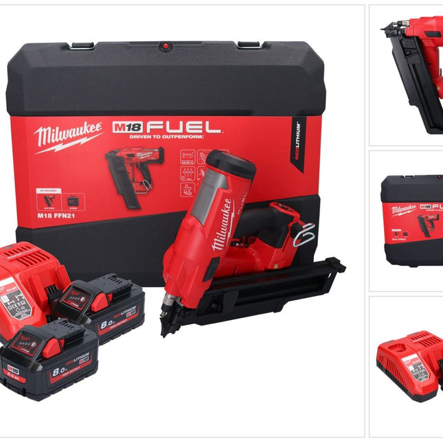 Milwaukee M18 FFN21-802C Cloueur sans fil 18 V 50 - 90 mm Brushless + 2x batterie 8,0 Ah + chargeur + coffret