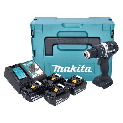 Makita DHP 484 T4JB Perceuse-visseuse à percussion sans fil 18 V 54 Nm Brushless noir + 4x batterie 5,0 Ah + chargeur + Makpac