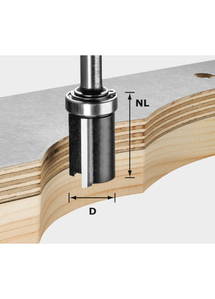 Festool HW S8 D19/NL25 fresa a ras 19,05 x 25 x 62 x 8 mm (491028) para fresado de plantillas con rodamiento de bolas superior