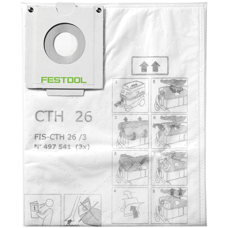 Festool FIS-CTH 26/3 Sac filtrant de sécurité 24 l classe de poussière H 3 pcs ( 497541 ) pour CTH 26