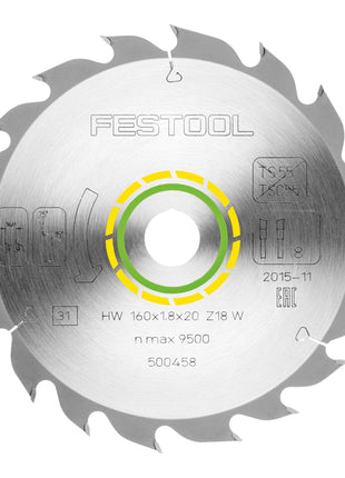 Hoja de sierra circular Festool HW 160x1,8x20 W18 MADERA ESTÁNDAR (500458)