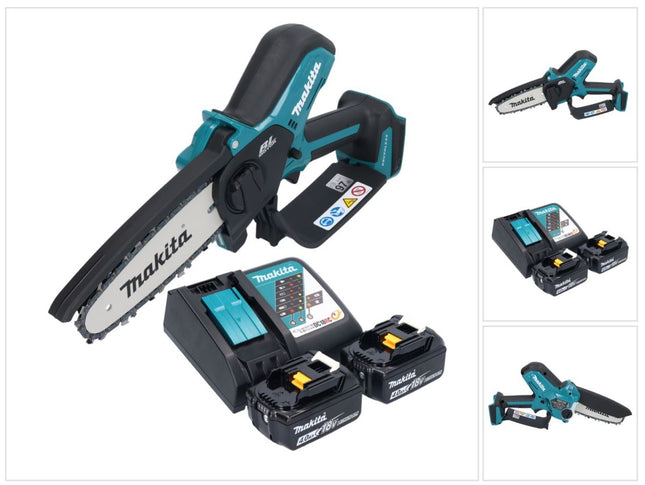 Makita DUC 150 RM201 Tronçonneuse à chaîne sans fil 18 V 15 cm Brushless + 2x batterie 4,0 Ah + chargeur