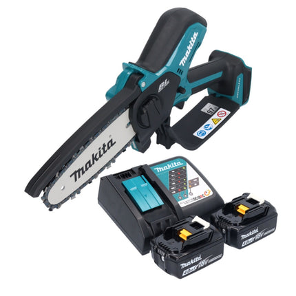 Makita DUC 150 RM201 Tronçonneuse à chaîne sans fil 18 V 15 cm Brushless + 2x batterie 4,0 Ah + chargeur