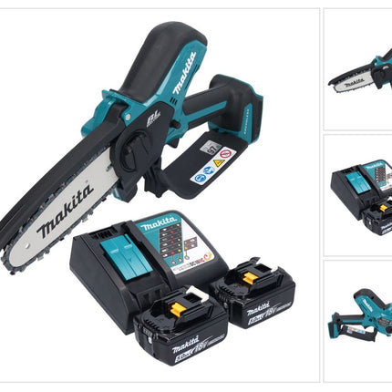 Makita DUC 150 RT201 Tronçonneuse à chaîne sans fil 18 V 15 cm Brushless + 2x batterie 5,0 Ah + chargeur