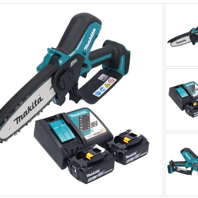 Makita DUC 150 RG201 Tronçonneuse à chaîne sans fil 18 V 15 cm Brushless + 2x batterie 6,0 Ah + chargeur