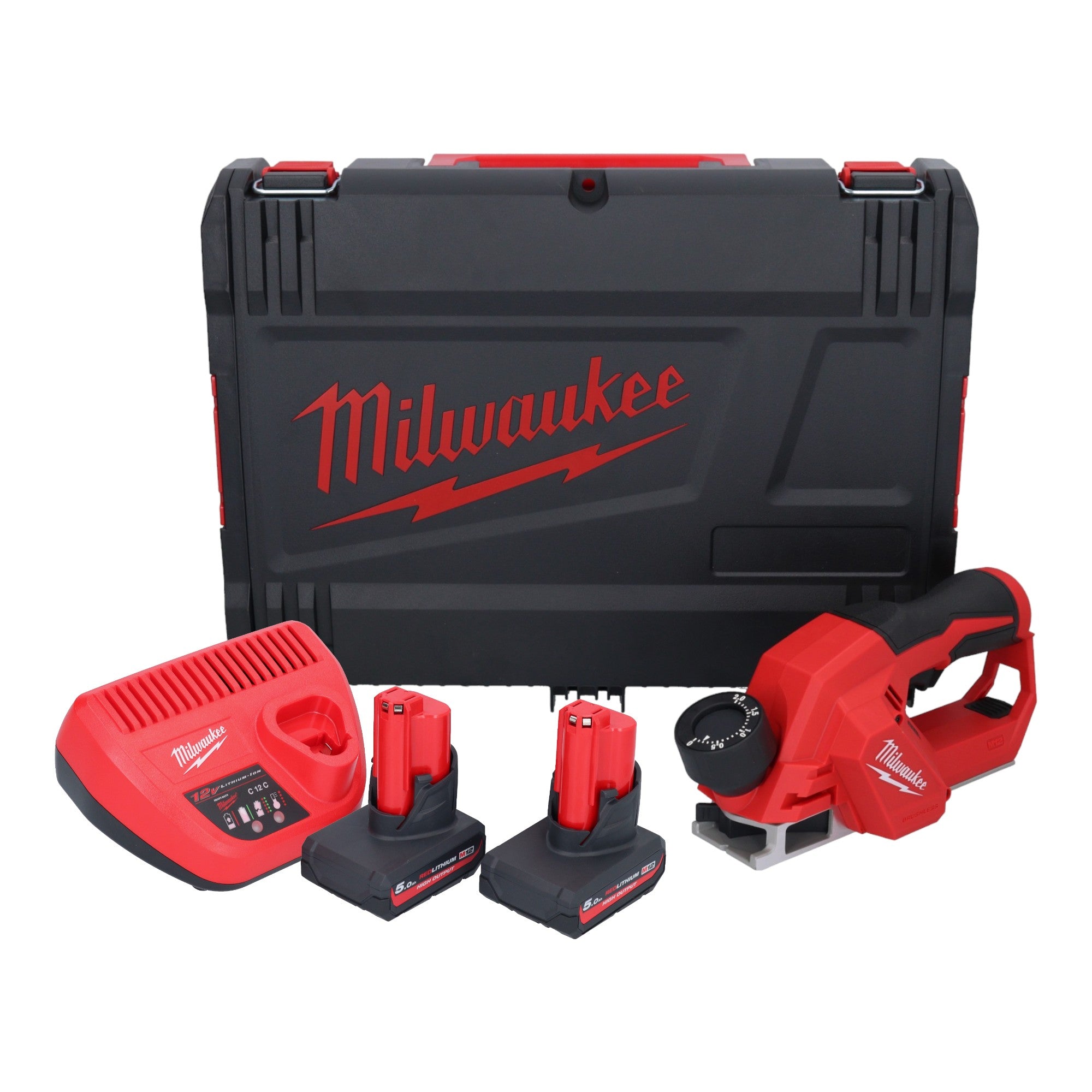 Milwaukee M12 BLP 502X Akku Hobel 12 V 51 mm Brushless 2x Akku 5 0 Ah Ladegeraet HD Box 0 - toolbrothers