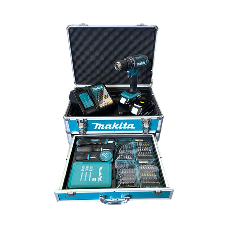 Taladro percutor inalámbrico Makita DHP 482 RFX9 18 V 62 Nm + 2x baterías 3,0 Ah + cargador + set de accesorios + maletín