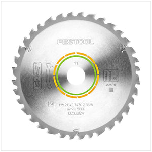 Festool Lame de scie circulaire universelle HW 216 x 30 x 2,3 mm W36 216 mm 36 dents ( 500124 )