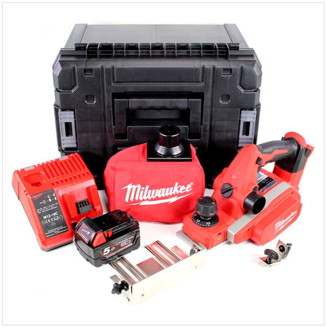 Milwaukee M18 BP - 501 18 V Akku Hobel in Stanley TSTAK Box + M18 B5 5,0 Ah Akku + M12 - 18 Ladegerät - Toolbrothers