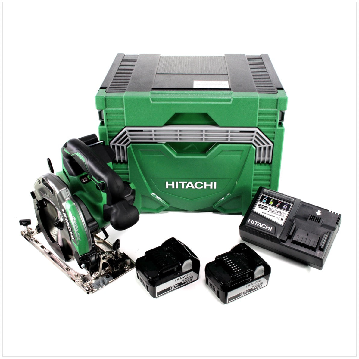 Hitachi C 18 DBAL 18 V  Brushless Akku Handkreissäge 165 mm im Koffer + 2x BSL1850 5,0 Ah Akku + UC 18YSL3 Ladegerät 14,4 - 18 V - Toolbrothers