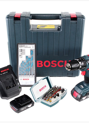 Bosch GSB 18-2-Li Plus Professional 18 V Akku Schlagbohrschrauber mit 2 x 1,5 Ah Akkus + Ladegerät + Bit- & Bohrer-Set im Koffer - Toolbrothers