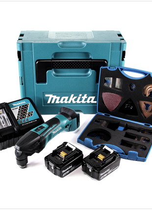 Makita DTM 50 RTJ 18V Li-Ion Akku Multifunktionswerkzeug im Makpac + 2x BL 1850 B 5,0 Ah Akku + 1x DC18RC Ladegerät + WellCut MT - 20 Klingen Set - Toolbrothers