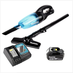 Makita DCL 180 B 18V Li-Ion Aspirateur compact sans fil Noir + 1x Batterie BL 1850 5,0 Ah + Chargeur rapide DC 18 RC