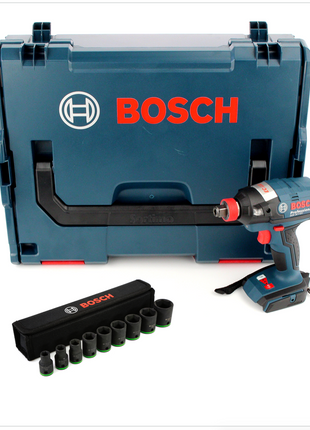 Bosch GDX 18 V-EC Professional 18 V Akku Drehschlagschrauber in L-Boxx ( 06019B9103 ) + 1/2" Steckschlüssel Einsatz 9-tlg. für Sechskant Schrauben ( 2608551100 ) - Toolbrothers