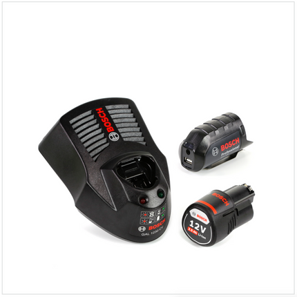 Bosch USB Power Set 12V 1x 2,5Ah Akku + Ladegerät + GAA 12V Akku USB Ladegerät Aufsatz Adapter - Toolbrothers