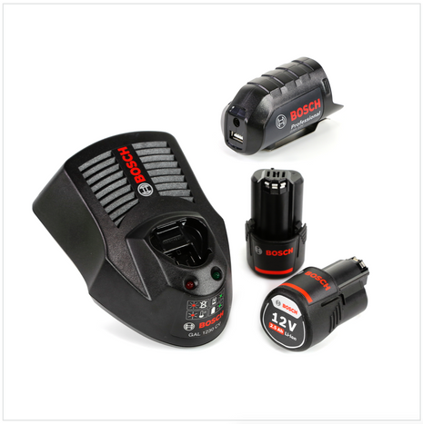 Bosch USB Power Set 12V 2x 2,5Ah Akku + Ladegerät + GAA 12V Akku USB Ladegerät Aufsatz Adapter - Toolbrothers