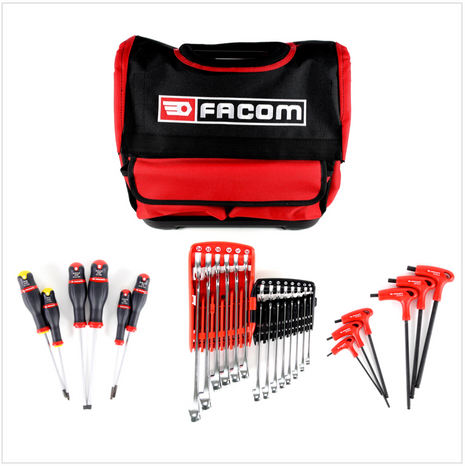 Facom Handwerkzeug Komplett Set mit Ring - Maulschlüssel Set 14 tlg. + Stiftschlüssel Satz 6 tlg. + Protwist Schraubendreher Satz  6 tlg. in Facom Werkzeugtasche - Toolbrothers