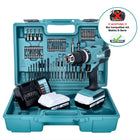 Makita HP 457 DWE10 Akku Schlagbohrschrauber 18 V 42 Nm G-Serie + 2x Akku 1,5 Ah + Ladegerät + 74 tlg. Bit Bohrer Set + Koffer - Toolbrothers