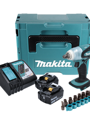 Makita DTW 251 RFJ Akku Schlagschrauber 18 V 230 Nm 1/2"  + 2x Akku 3,0 Ah + Ladegerät + 9 tlg. Steckschlüssel Set + Makpac - Toolbrothers