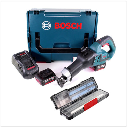 Bosch GSA 18V-32 Professional Akku Recipro- / Säbelsäge brushless in L-Boxx mit 2x GBA 6,0 Ah Akku und GAL 1880 CV Ladegerät + Bosch Säbelsägeblätter Tough Box Wood Metal All-in-One bis 300 mm 20 tlg ( 2607010996 ) - Toolbrothers
