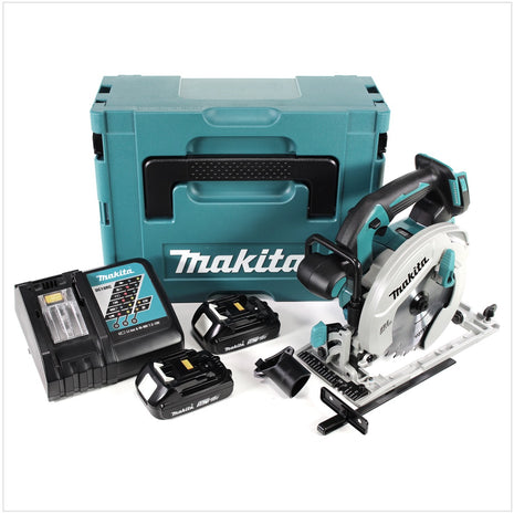 Makita DHS 680 RAJ Akku Handkreissäge 18 V 165 mm Brushless + 2x Akku 2,0 Ah + Ladegerät + Makpac - Toolbrothers