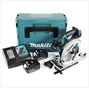 Makita DHS 680 RTJ 18V Scie circulaire sans fil Brushless Ø 165 mm avec boîtier MAKPAC + 2x Batteries BL1850 5,0 Ah + Chargeur DC18RC