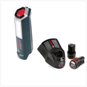 Bosch Professional GLI 12V-300 Lampe sans fil + 2x Batteries GBA 12V 2,0 Ah + Chargeur GAL 1230