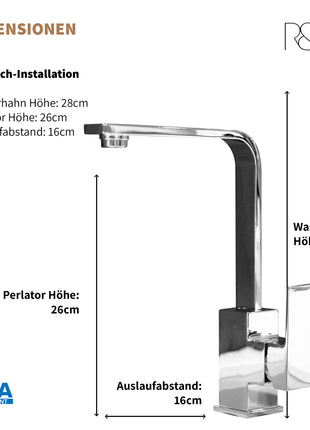 Rosenhahn & Söhne Juist 100 Küchenarmatur 360° Drehbarer Wasserhahn Küche - Armatur Küche [Chrom] - 2-fach verstellbare Spültischarmatur + Anschlussschläuche - Toolbrothers