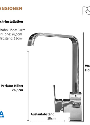 Rosenhahn & Söhne Juist 200 Küchenarmatur 360° Drehbarer Wasserhahn Küche - Armatur Küche [Chrom] - 2-fach verstellbare Spültischarmatur + Anschlussschläuche - Toolbrothers