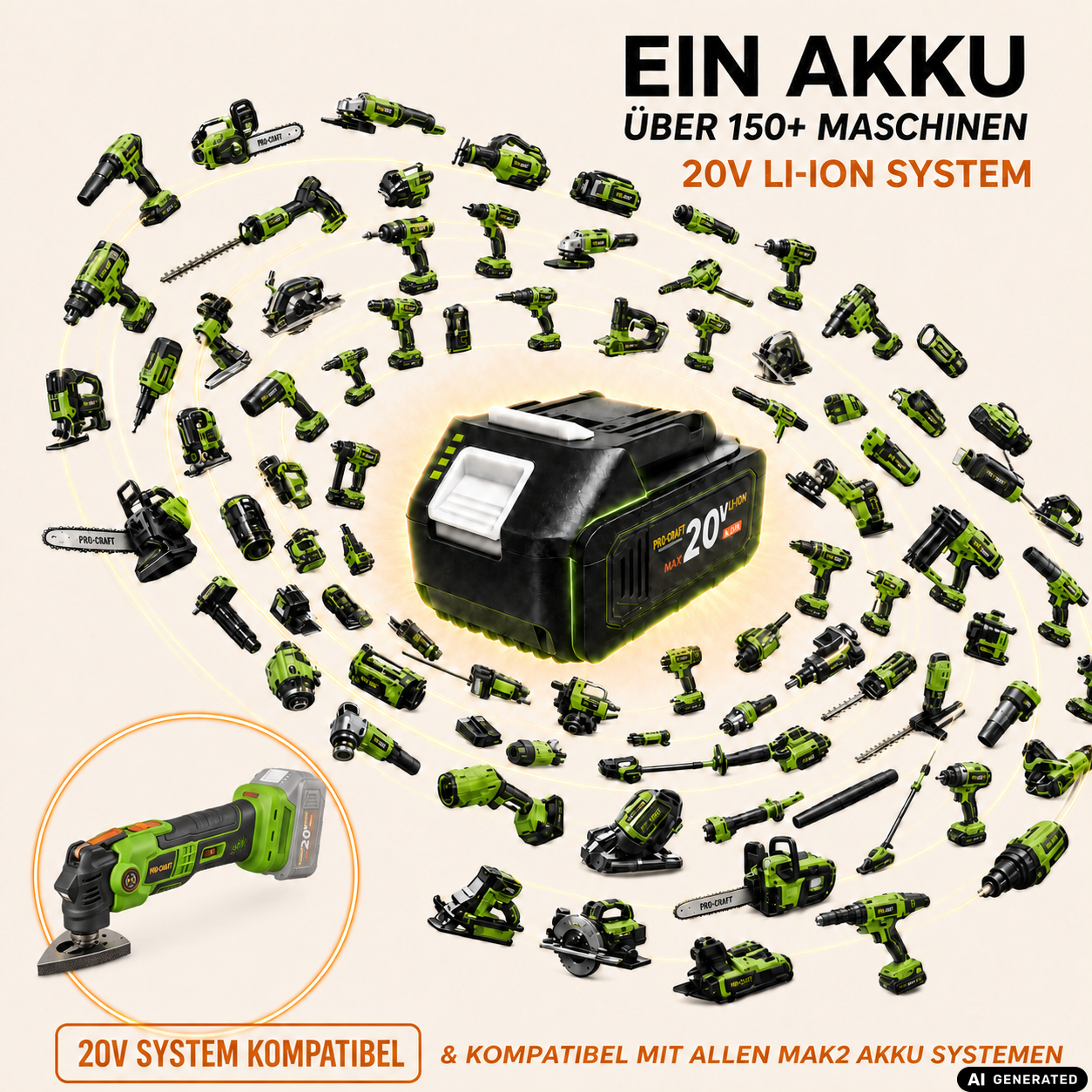 Procraft PMT22bb Outil multifonctionnel sans fil 20 V Brushless - sans batterie, sans chargeur
