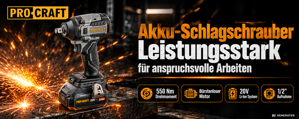 Procraft Industrial IW550Abb Clé à choc sans fil 20 V 550 Nm 1/2" + 1x batterie 2,0 Ah - sans chargeur