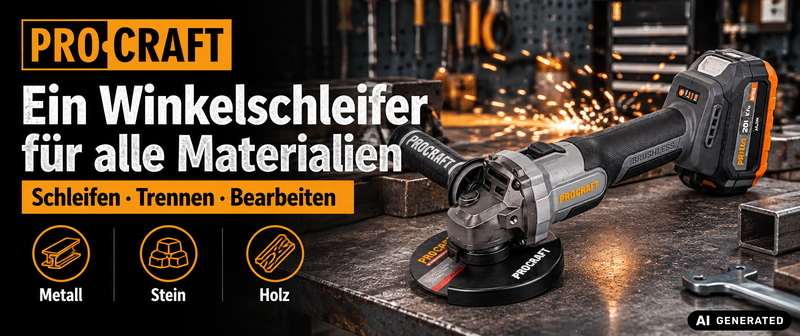 Procraft Industrial AG125Abb Meuleuse d'angle sans fil 20 V 125 mm Brushless + 2x batterie 2,0 Ah + chargeur