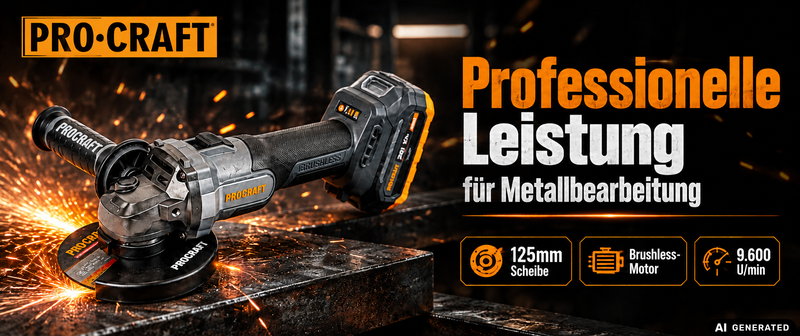 Procraft Industrial AG125Abb Meuleuse d'angle sans fil 20 V 125 mm Brushless + 2x batterie 2,0 Ah + chargeur