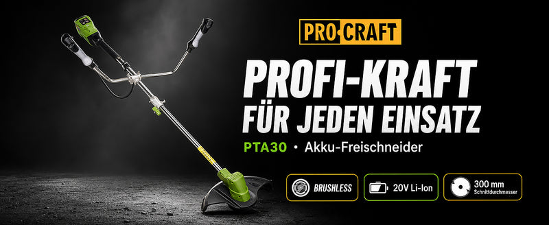Procraft PTA30 Débroussailleuse sans fil 20 V 300 mm Brushless Solo - sans batterie, sans chargeur