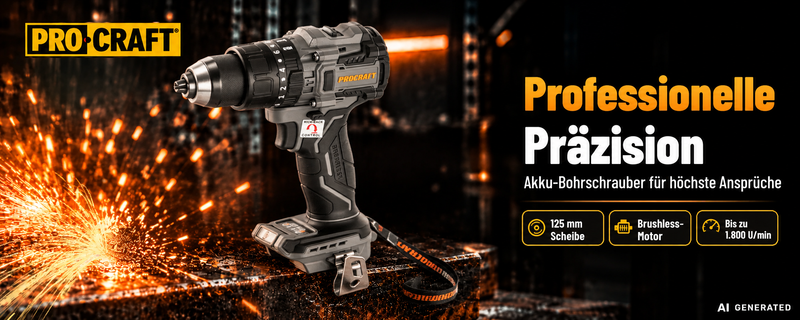 Perceuse-visseuse sans fil Procraft Industrial CD20B-BB 20 V 150 Nm sans balais + 1 batterie 2,0 Ah + chargeur + mallette RHINO