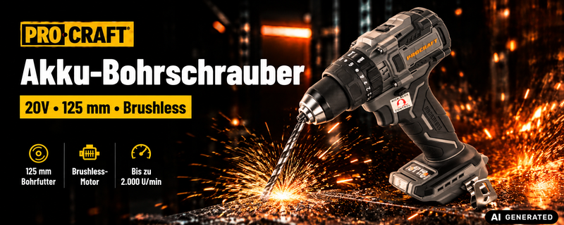 Perceuse-visseuse sans fil Procraft Industrial CD20B-BB 20 V 150 Nm sans balais + 1 batterie 2,0 Ah + chargeur + mallette RHINO
