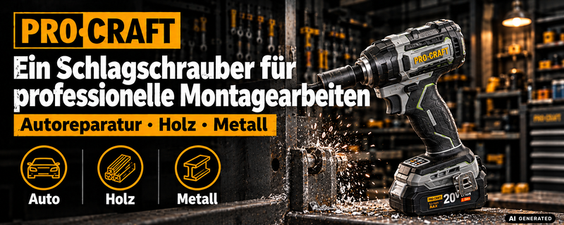 Procraft ID20Abb Clé à choc sans fil 20 V 180 Nm 1/4" + 1x batterie 4,0 Ah - sans chargeur