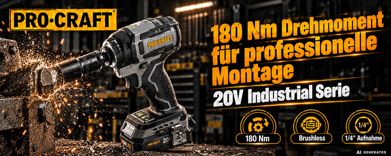 Procraft ID20Abb Clé à choc sans fil 20 V 180 Nm 1/4" + 1x batterie 4,0 Ah - sans chargeur