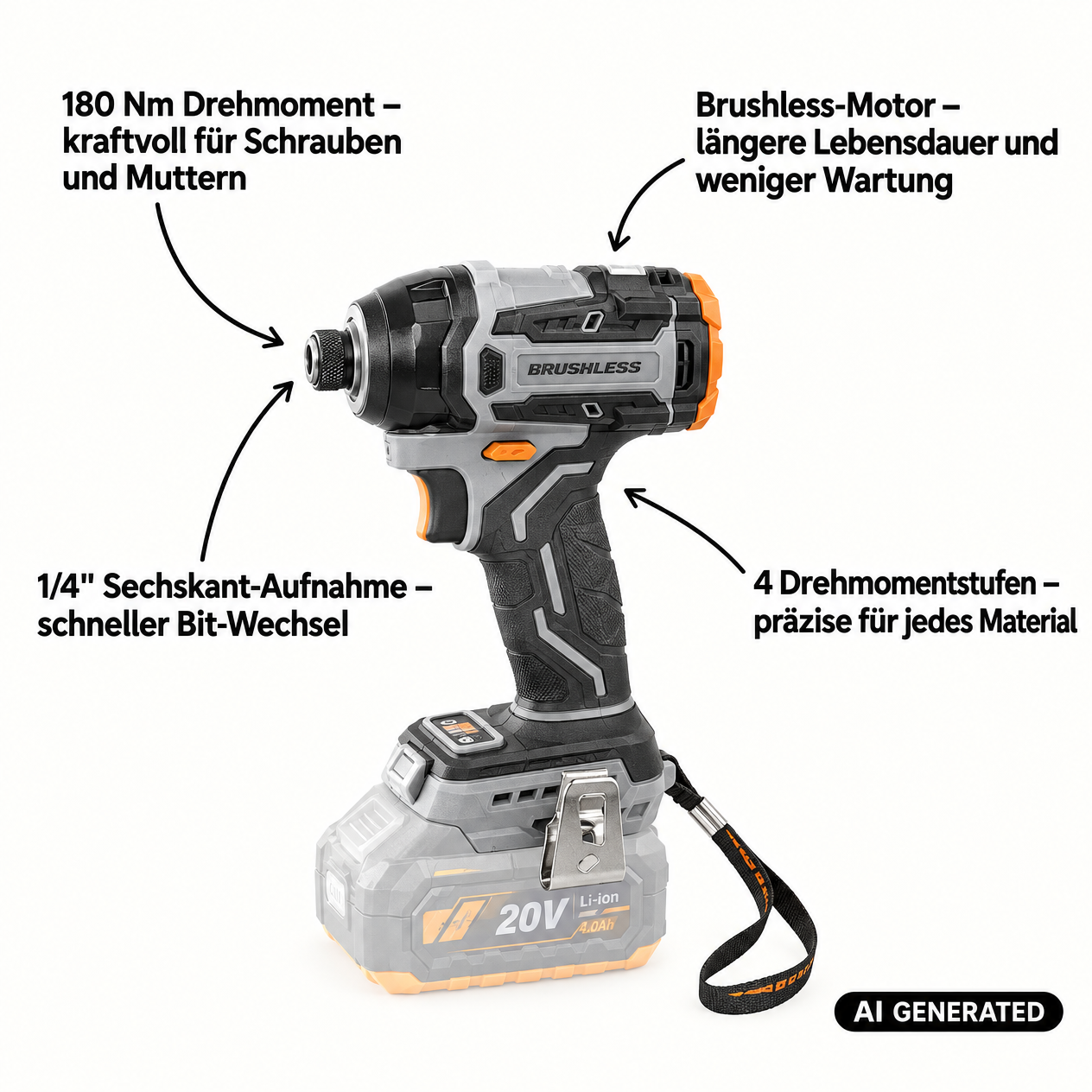 Procraft ID20Abb Clé à choc sans fil 20 V 180 Nm 1/4" + 1x batterie 4,0 Ah - sans chargeur