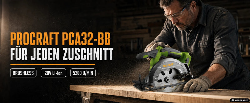 Procraft PCA32-BB Scie circulaire portative sans fil 20 V 165 mm Brushless + 1x batterie 2,0 Ah + chargeur