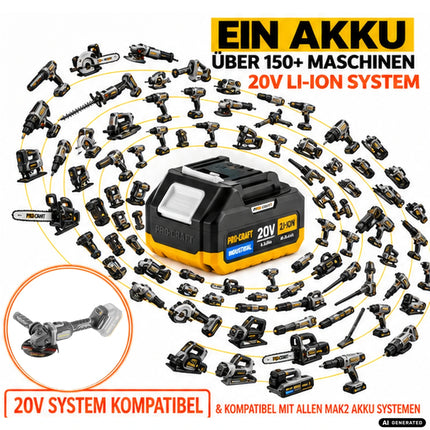 Procraft Industrial AG125Bbb Meuleuse d'angle sans fil 20 V 125 mm Brushless + 1x batterie 2,0 Ah + chargeur + boîte à outils RHINO